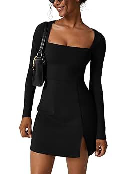 LYANER Women's Sexy Square Neck Bodice Dresses Long Sleeve